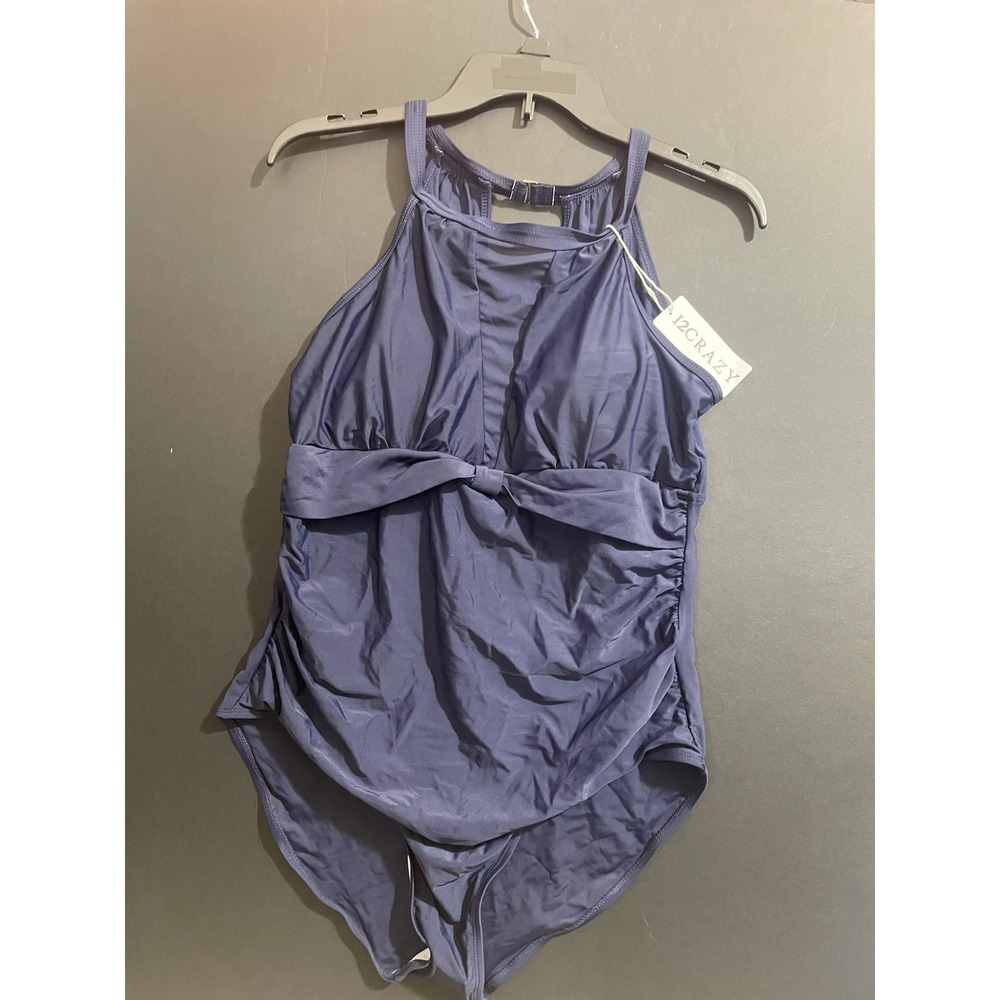 New NWT I2Crazy Swimsuit High Neck One-Piece Swim Navy Blue‎ Size XXL